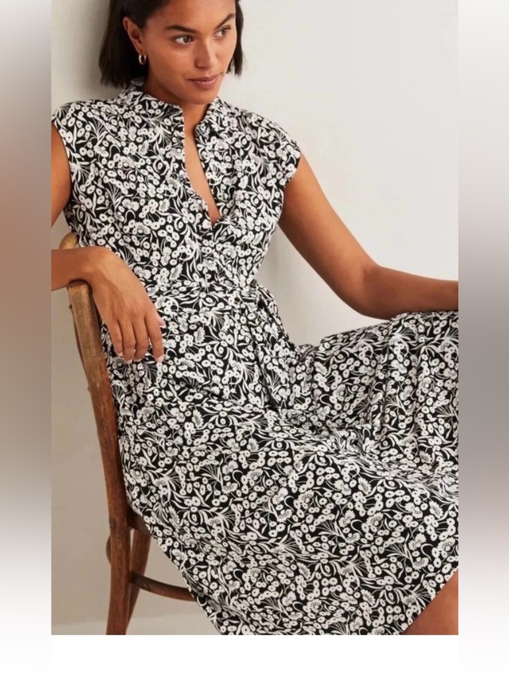 Boden Althea Soft Jersey Shirt Dress Black White Floral Size 14R
